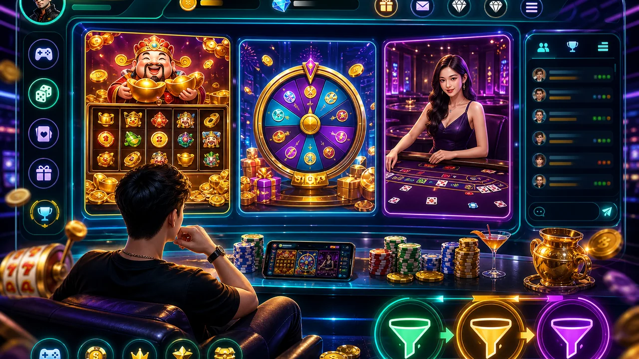 Bộ lọc riêng tư khi chọn game 98win: So sánh nổ hũ, quay số và live casino