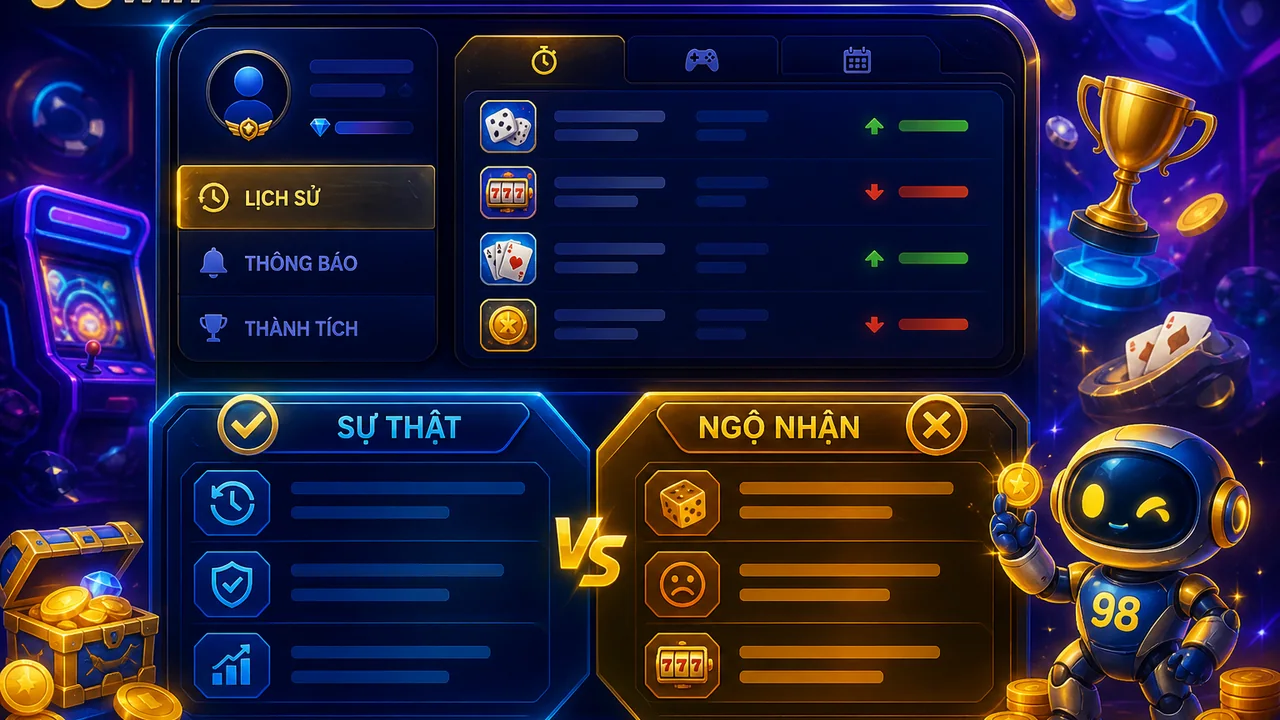 Lịch sử chơi, bảng thành tích và lời đồn về dữ liệu hiển thị trên 98win