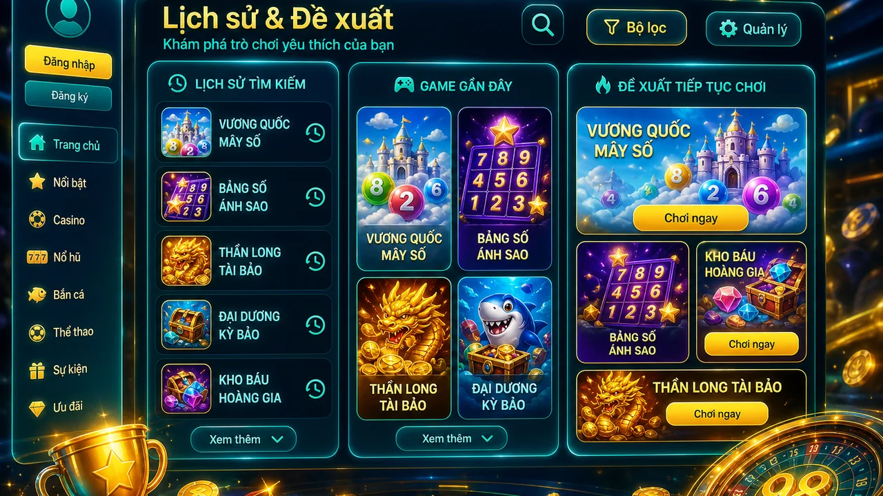 Lịch sử tìm kiếm, game gần đây và đề xuất tiếp tục trên 98win khác nhau thế nào?